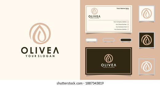 Olive oil and leaf logo design template and business card