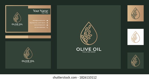 olive oil line art logo design and business card