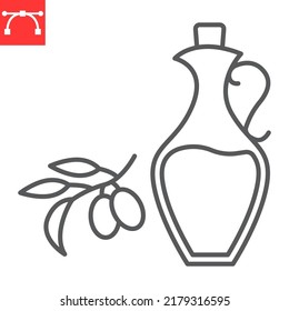 Symbol für Olivenöl, Gemüse und gesund, Flasche Olivenöl, Vektorsymbol, Vektorgrafik, bearbeitbares Rahmenzeichen, eps10.