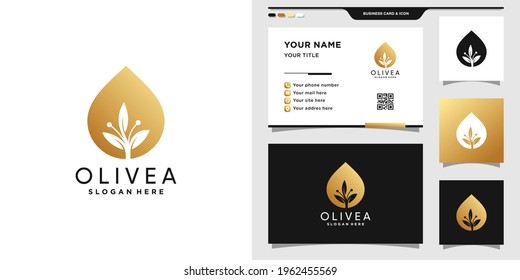 Olive oil logo and business card design. Minimalist olive oil, water drop logo template Premium Vector