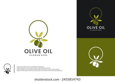 Logotipo de aceite de oliva con hojas circulares, con concepto de empresa, ecológico, ecológico, salud y belleza, Plantilla de diseño de logotipo.