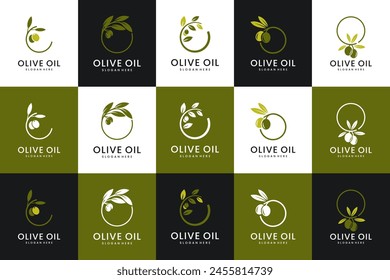 colección del logotipo del aceite de oliva, para la empresa, respetuoso del medio ambiente, salud y belleza, inspiración del diseño del logotipo.