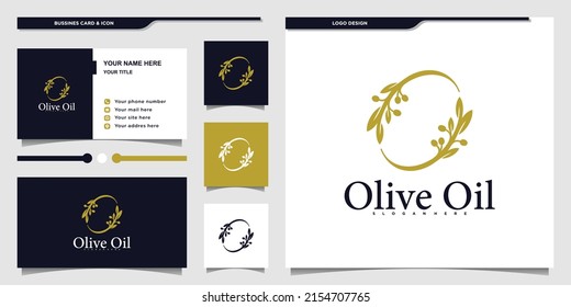 Logotipo de aceite de oliva con forma de ramas creativas y diseño de tarjetas de visita Velador Premium