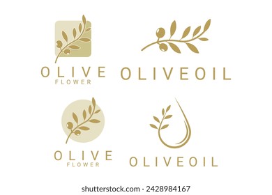 Concepto de diseño de logotipo de aceite de oliva. Colección de conjuntos de logotipos de aceite de oliva