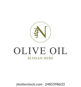 olive oil logo design concept letter n idea