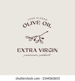 Plantilla de diseño del logotipo de la rama de oliva, aceite de oliva, hoja de oliva, combinación del logotipo de oliva con una tipografía hermosa