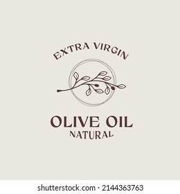 Plantilla de diseño del logotipo de la rama de oliva, aceite de oliva, hoja de oliva, combinación del logotipo de oliva con una tipografía hermosa