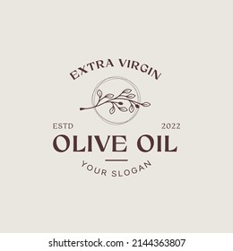 Plantilla de diseño del logotipo de la rama de oliva, aceite de oliva, hoja de oliva, combinación del logotipo de oliva con una tipografía hermosa