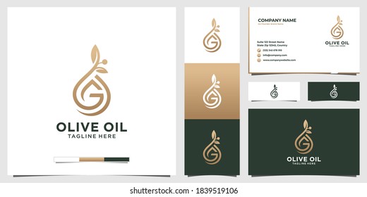 Olive oil logo design for initials g and business card