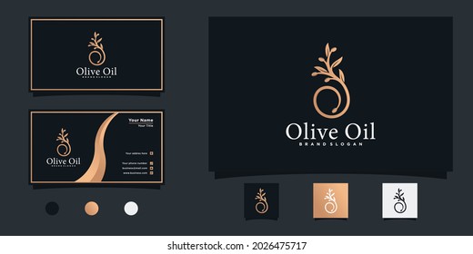 Olive oil logo design with luxury leaf branch icon symbol and business card Premium Vector