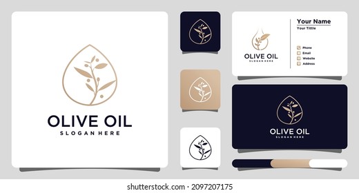 Olive oil logo design template unique and business card. Premium Vector