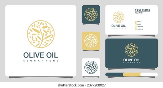 Olive oil logo design template unique and business card. Premium Vector