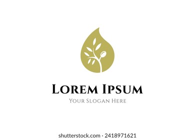 olive oil logo with drop shape for modern female beauty