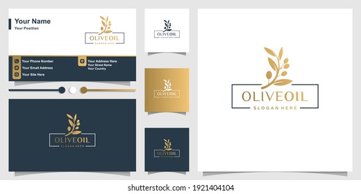 Olive oil logo with fresh concept and business card design Premium Vector