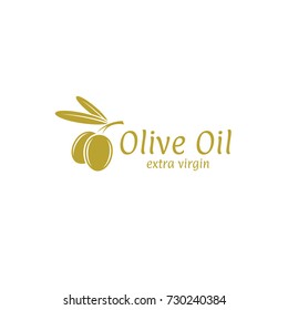 Olive oil. Logo. Fresh olives on white background. Healthy food.   