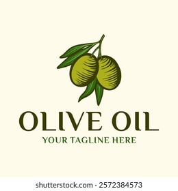 Olive Oil Logo. The olive fruit element is combined into a fresh looking logo. Suitable for cosmetics, health, health, etc.