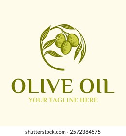 Olive Oil Logo. The olive fruit element is combined into a fresh looking logo. Suitable for cosmetics, health, health, etc.