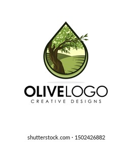 Olive oil logo, olive landscape illustration, tree Field Drop icon vector