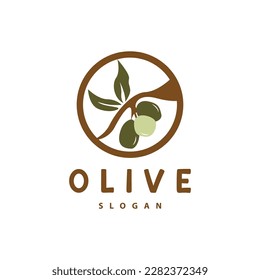 Olive Oil Logo, Olive Leaf Plant Herbal Garden Vector, Simple Elegant Luxurious Icon Design Template illustration