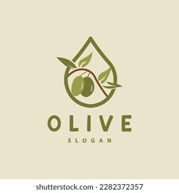 Olive Oil Logo, Olive Leaf Plant Herbal Garden Vector, Simple Elegant Luxurious Icon Design Template illustration