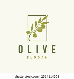 Olive Oil Logo, Olive Leaf Plant Herbal Garden Simple Elegant Luxurious Icon Design Template illustration