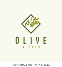 Logo de aceite de oliva, planta de hoja de oliva jardín de hierbas Simple Elegante Icono de lujo Diseño ilustración de Plantilla