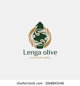 Olive oil logo with leaf and water concept, organic product. vector olive branch with leaf and drupe logo. modern olive oil logo 