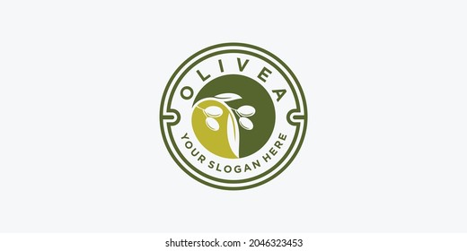 Olivenöl-Logo mit modernem Emblem-Linie Art-Stil mit kombiniertem Blatt, Wasser, Olivenzweig und Blatt-Drupe Premium Vector. Teil 2