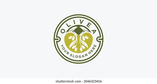 Olive oil logo with modern emblem line art style with combined leaf, water, olive branch and leaf drupe Premium Vector. Part 3