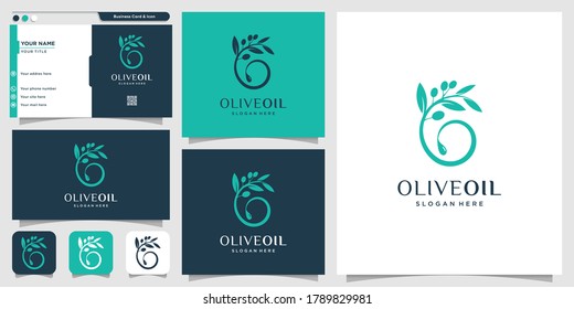 Olive Oil Logo With New Concept And Business Card Design Template, Brand, Oil, Beauty, Green, Icon, Health, Premium Vector