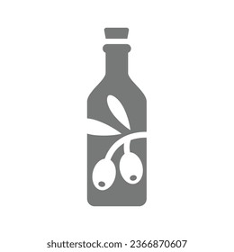 Olive oil logo with olives branch. Oil cork bottle vector icon.