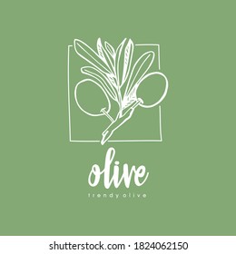 Olive oil logo template. Black and green olives emblem drawing with branches and leafs. Isolated vector illustration.