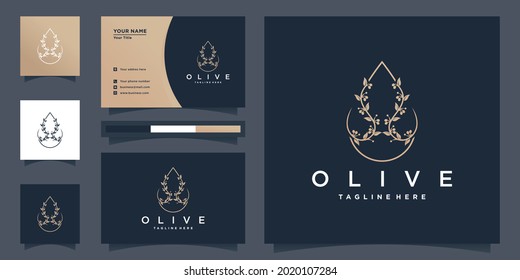 Olive oil logo with unique beauty flower style and business card Premium Vector