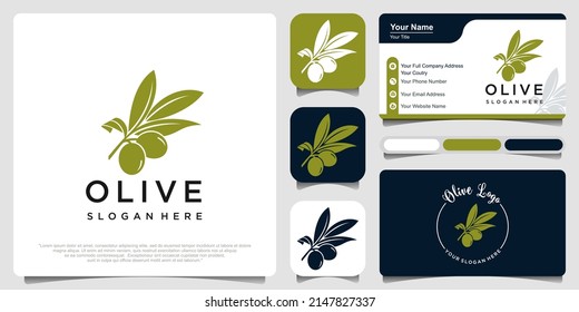 Logo del aceite de oliva. Ilustración vectorial. aceitunas verdes sobre fondo blanco