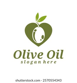 Olive Oil with love logo design vector illustration. Olive Oil logo concept template