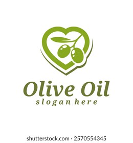 Olive Oil with love logo design vector illustration. Olive Oil logo concept template