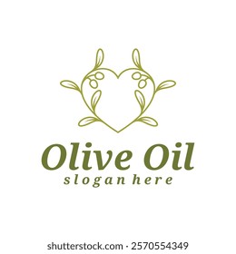 Olive Oil with love logo design vector illustration. Olive Oil logo concept template