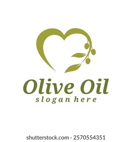 Olive Oil with love logo design vector illustration. Olive Oil logo concept template