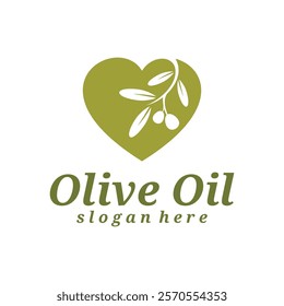 Olive Oil with love logo design vector illustration. Olive Oil logo concept template