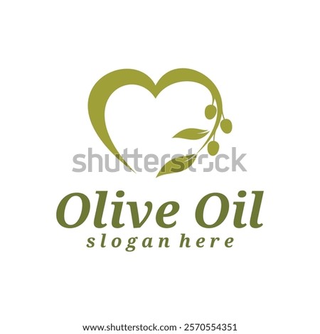 Olive Oil with love logo design vector illustration. Olive Oil logo concept template