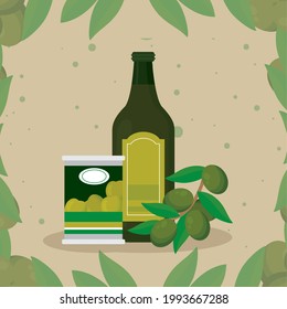 olive oil menu and leafs frame