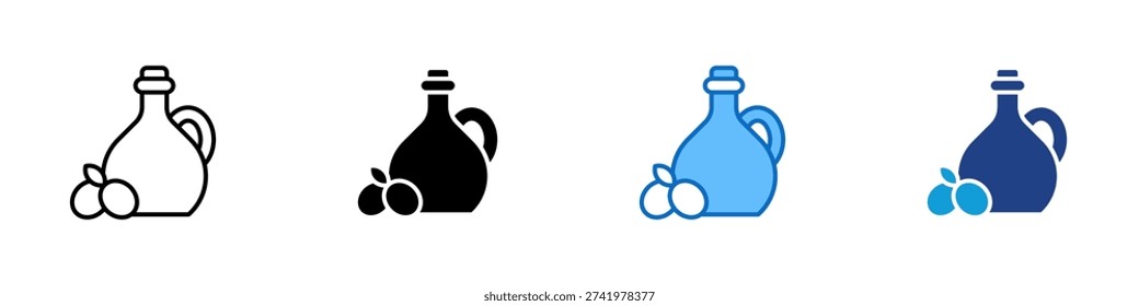 Olive Oil Multiple Style Icon Design Vector - Olive oil bottle with olives representing healthy fat source, Mediterranean diet, and natural cooking ingredient