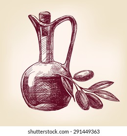 olive oil with olives hand drawn vector llustration realistic sketch