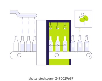 Olive oil packaging abstract concept vector illustration. Bottling olive oil at factory, food industry, fruits and vegetables, products packaging process, agriculture sector abstract metaphor.