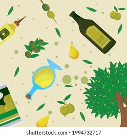 olive oil pattern with set icons