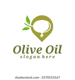 Olive Oil with point logo design vector illustration. Olive Oil logo concept template