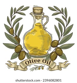 Olive oil retro styled drawn decorative label