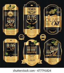 Olive oil retro vintage gold and black labels collection