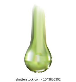 Olive oil splash drop realistic 3D illustration in vector for packaging design and advertising. Natural useful product.