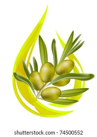 Olive oil. Stylized drop of oil, and olive branch inside. Vector illustration.